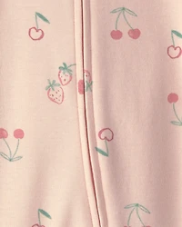 Baby Girl Strawberry 100% Cotton 2-Way Zip Sleep & Play Pajamas - Pink