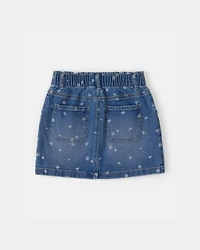 Girls Floral Denim Utility Skirt - Dark Wash