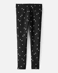 Girls Cotton Halloween Ghost Stretch Leggings - Black