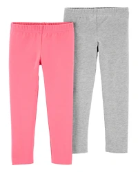 Baby 2-Pack Heather Gray & Pink Cotton Stretch Leggings