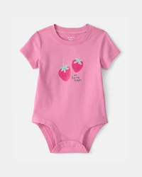Baby Girl 'So Berry Happy' Strawberry Graphic Bodysuit - Pink