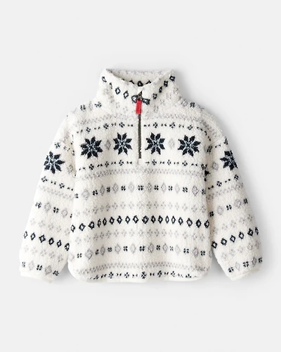 Toddler Girl Fairisle Sherpa Quarter-Zip Pullover - White