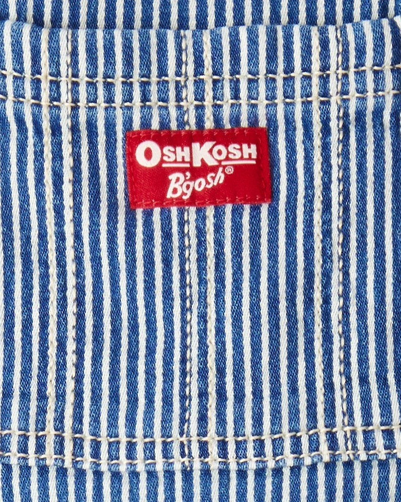Toddler Hickory Stripe Knit-Like Denim Overalls - Blue/Ivory