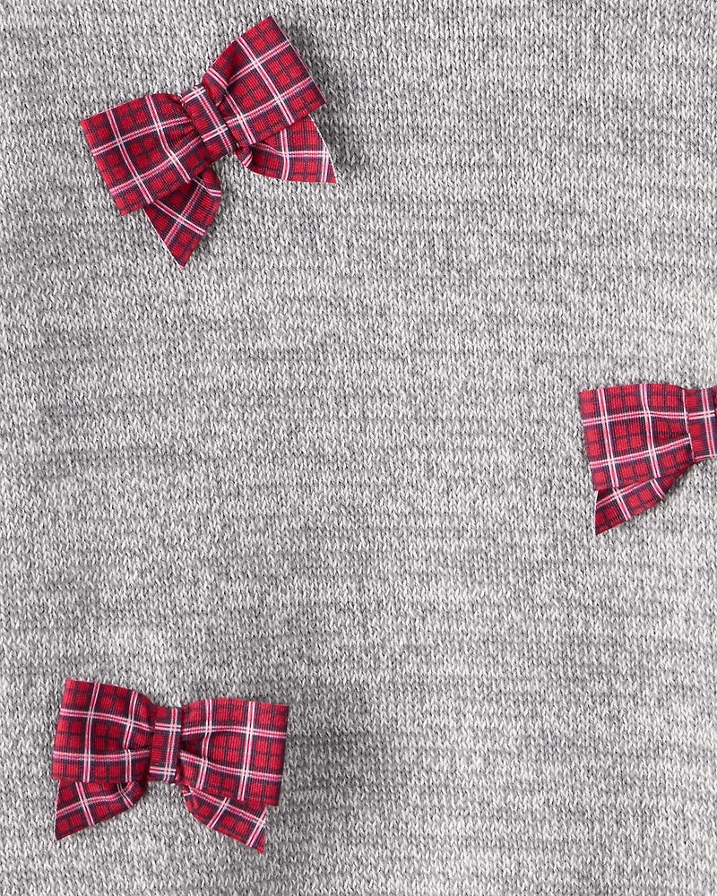 Toddler Girl Bow Cotton Long-Sleeve Sweater - Grey