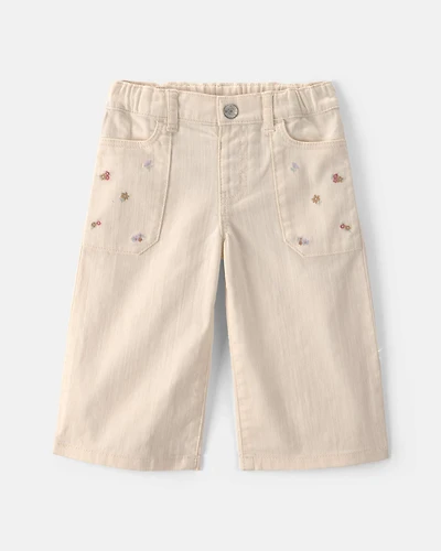 Baby Girl Floral Twill Pants - Cream