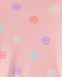 Toddler Girl Smiley Face Print DreamPlush Long-Sleeve Snug Fit 2-Piece Pajamas - Pink