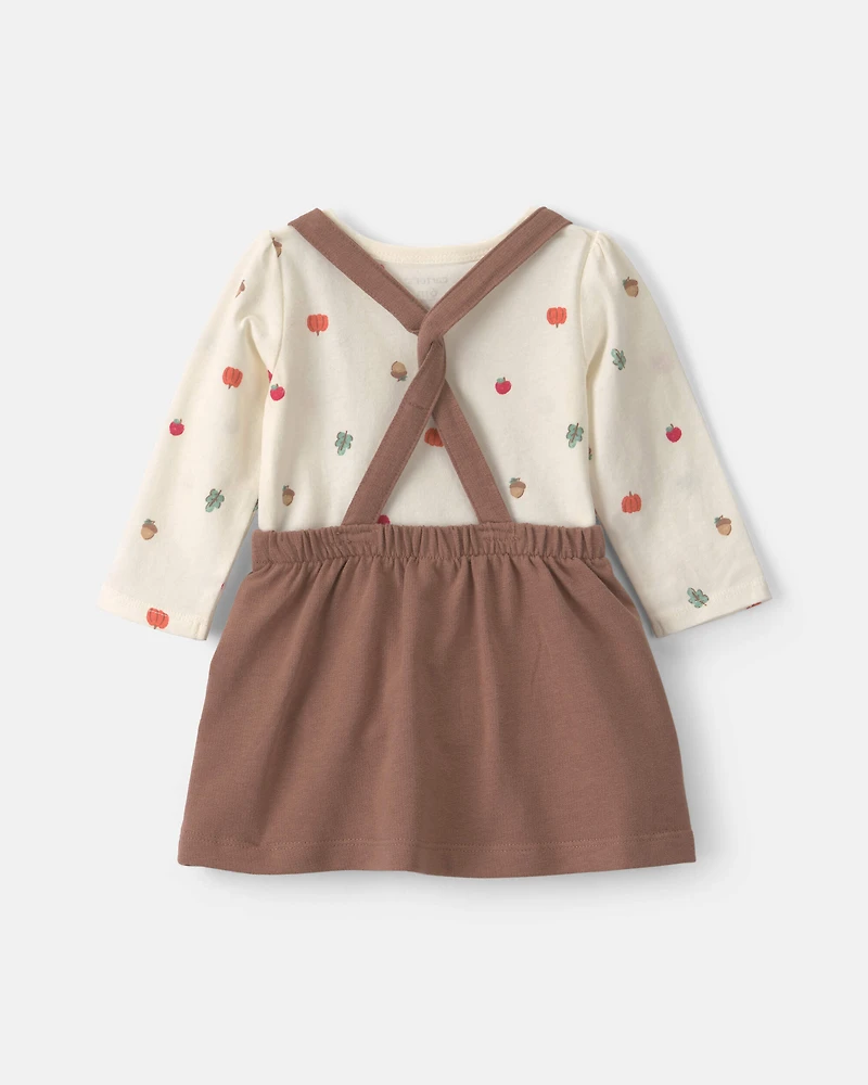 Baby Girl 3-Piece Thanksgiving Long-Sleeve Dress Set - Cream/Brown