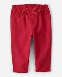 Baby Girl Heart Pocket Twill Pants - Red