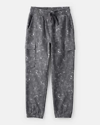 Boys Acid Wash Print French Terry Joggers - Grey