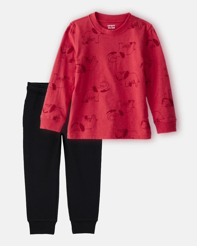 Toddler Boy 2-Piece Mammoth Long-Sleeve Graphic Tee & Joggers Set - Red/Black