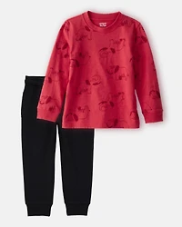 Toddler Boy 2-Piece Mammoth Long-Sleeve Graphic Tee & Joggers Set - Red/Black