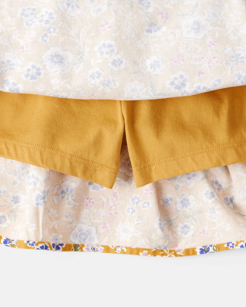 Kid 2-Piece Button-Front Cardigan & Floral Skort Set - White/Gold