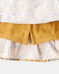 Kid 2-Piece Button-Front Cardigan & Floral Skort Set - White/Gold