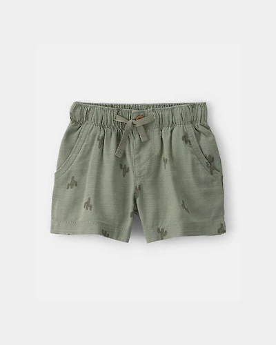 Baby Boy Cactus Drawstring Shorts - Olive