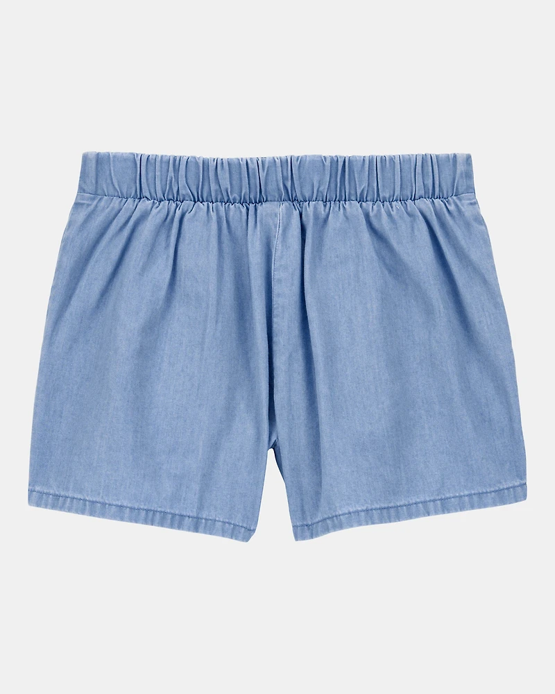 Kid Chambray Pull-On Shorts - Blue