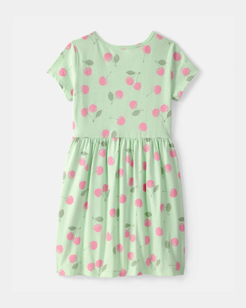 Girls Cherry Short-Sleeve Dress - Green