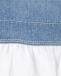 Baby Stretch Denim Eyelet Jumper Dress