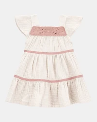 Baby Girl Striped Tiered Dress - White/Pink
