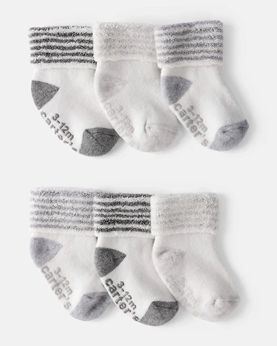 Baby 6-Pack Striped Ankle Socks - White/Grey