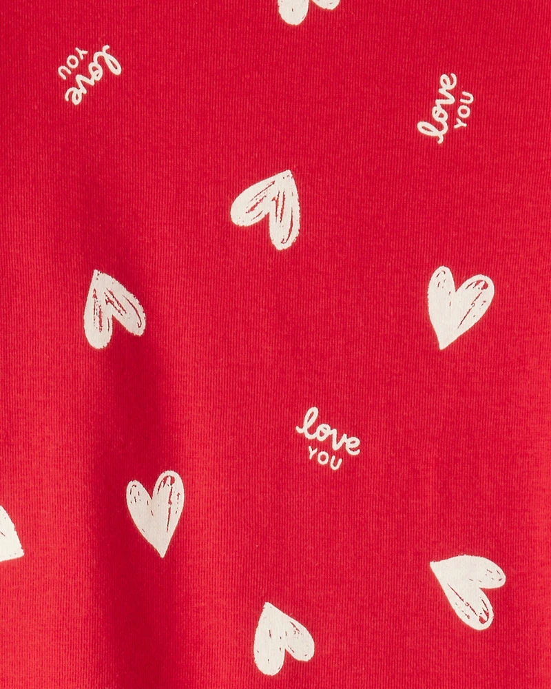 Kid Valentine's Day Heart 100% Cotton Snug Fit 2-Piece Pajamas - Red