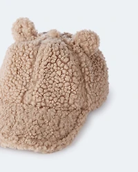 Toddler Bear Sherpa Baseball Hat - Tan