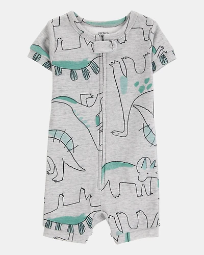 Toddler Boy Dinosaur Print Snug Fit Cotton 1-Piece Pajamas - Heather