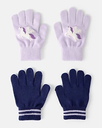 Girls 2-Pack Unicorn Winter Gloves - Purple/Blue