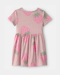 Toddler Girl Strawberry Short-Sleeve Dress - Pink