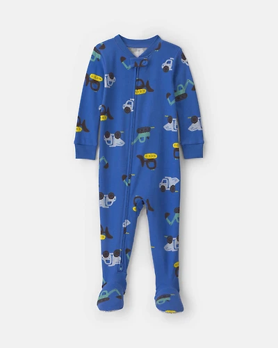 Baby Boy 1-Piece Construction 2-Way Zip 100% Cotton Snug Fit Footed Pajama - Blue