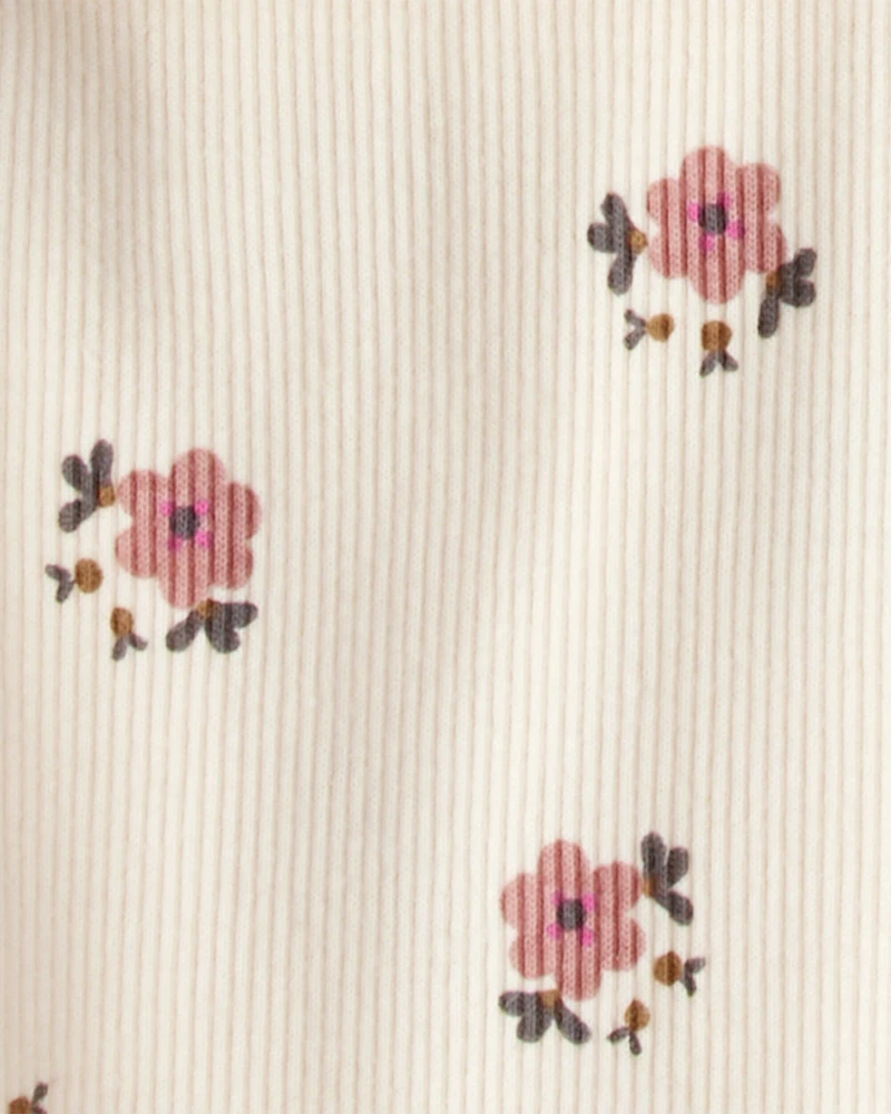 Baby Girl Quilted Quarter-Zip & Floral Legging Set - Cream