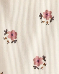 Baby Girl Quilted Quarter-Zip & Floral Legging Set - Cream