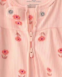 Baby Girl Floral 2-Way Zip Sleep & Play Pajama - Orange