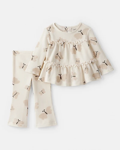Baby Girl Butterfly Top & Pant Set - Cream