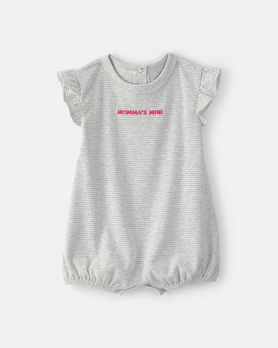 Baby Girl 'Momma's Mini' Short-Sleeve Romper - Grey