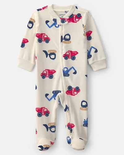 Baby Boy Construction 2-Way Zip Sleep & Play Pajamas - Cream