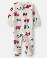 Baby Boy Construction 2-Way Zip Sleep & Play Pajamas - Cream