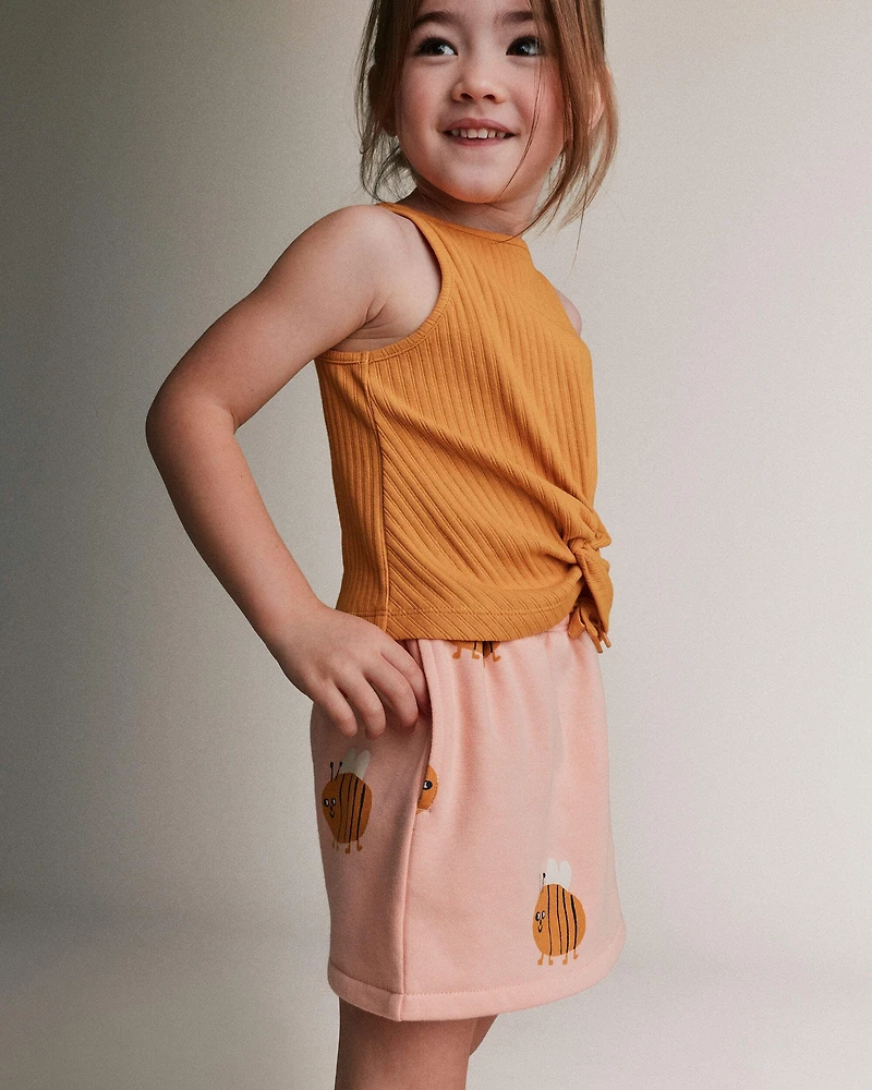 Toddler Girl Pull-On Skirt with Pockets in Bee Print - Light Pink