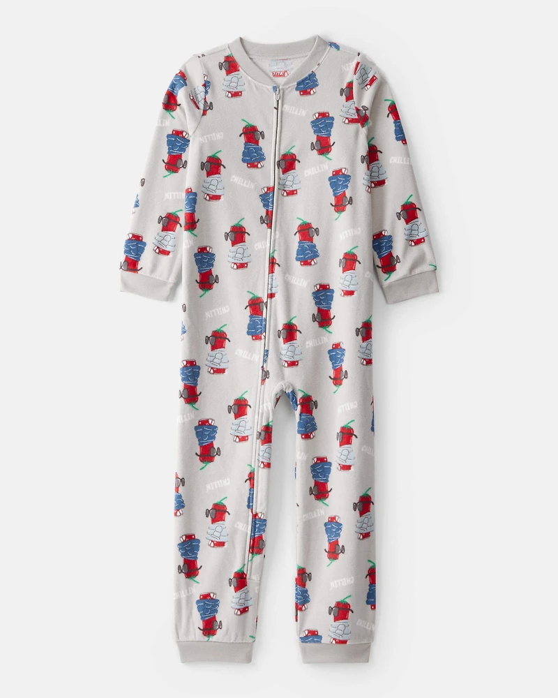 Boys Chili Pepper Print Fleece Long-Sleeve Loose Fit 1-Piece Pajamas - Grey