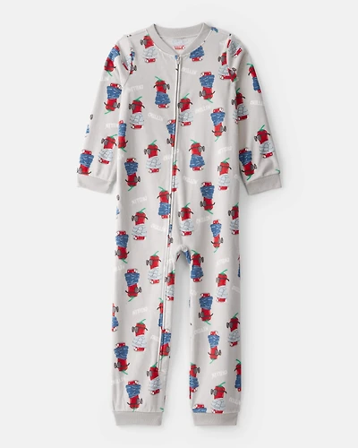 Boys Chili Pepper Print Fleece Long-Sleeve Loose Fit 1-Piece Pajamas - Grey