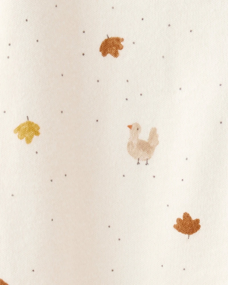 Baby Thanksgiving Print 100% Cotton Long-Sleeve 2-Way Zip Sleep & Play Pajamas - White