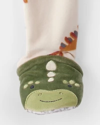 Baby Boy Dinosaur Print DreamPlush Snug Fit Long-Sleeve 2-Way Zip 1-Piece Pajamas - Tan