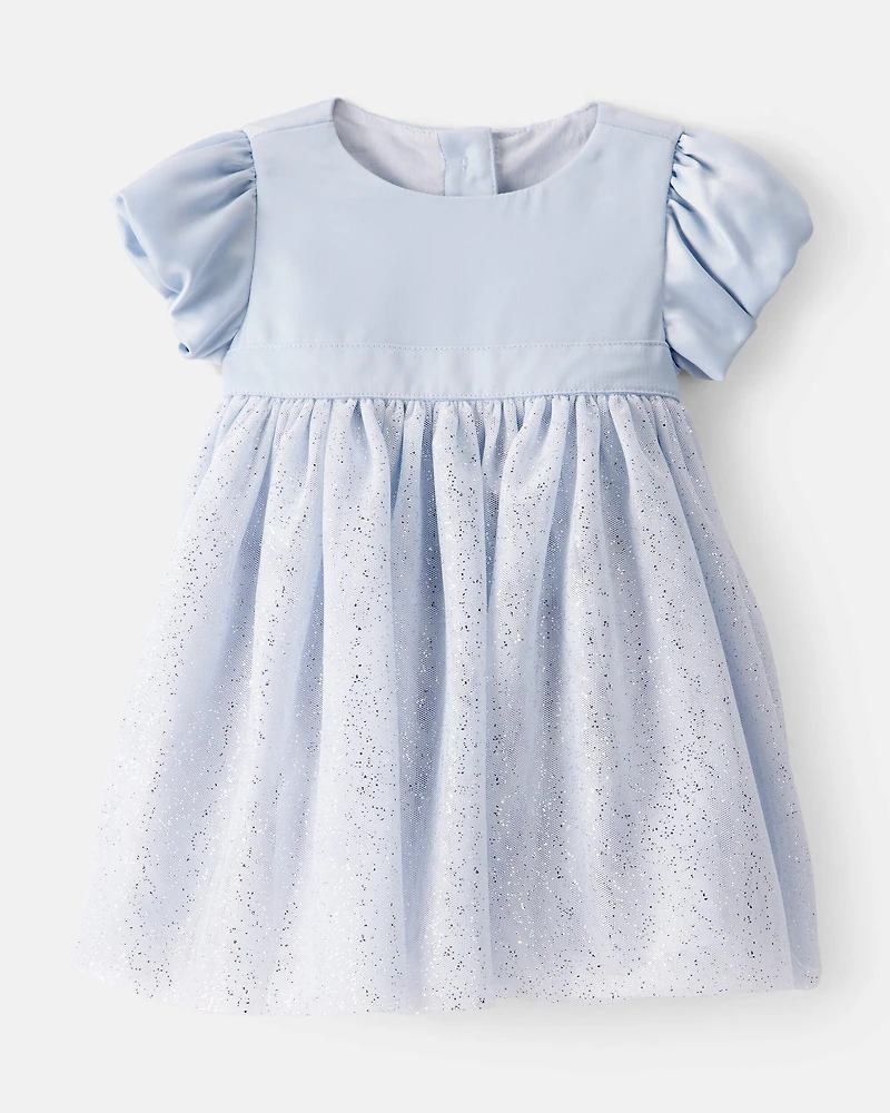 Baby Girl Short-Sleeve Tulle Occasion Dress - Blue