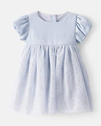 Baby Girl Short-Sleeve Tulle Occasion Dress - Blue