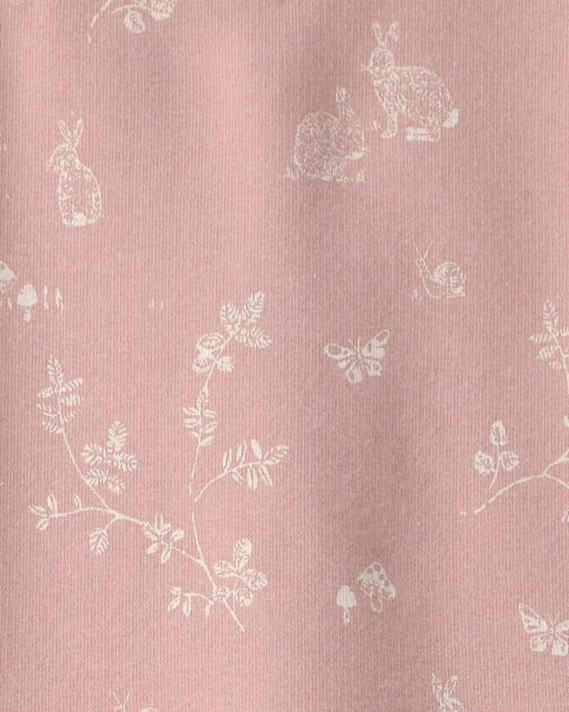 Toddler Girl Organic Cotton French Terry Dress in Pink Bunnies Print