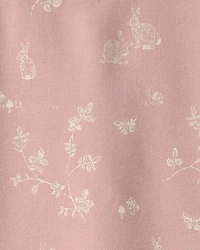 Toddler Girl Organic Cotton French Terry Dress in Pink Bunnies Print