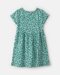 Girls Floral Short-Sleeve Dress - Green