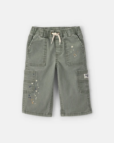 Baby Boy Splatter Paint Wide-Leg Carpenter Pants - Green