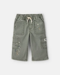 Baby Boy Splatter Paint Wide-Leg Carpenter Pants - Green