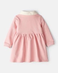Baby Girl Polo Collared Cotton Dress - Pink