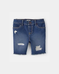 Girls Frayed Denim Skimmer Shorts - Dark Wash